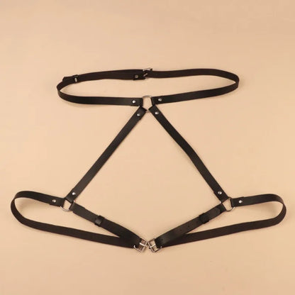 PU Leather Handcuffs Body Harness Straps BDSM Kit