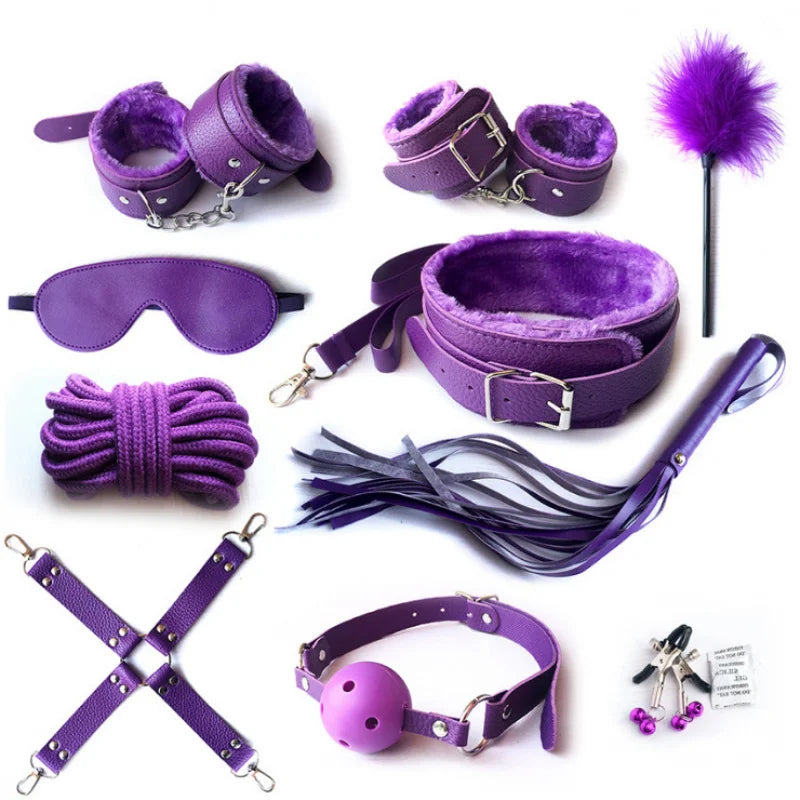 10-Piece BDSM Bondage Kit with Restraints and Sensory Toys