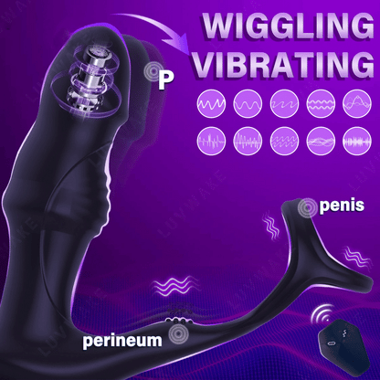 Vibrating Anal Prostate Massager with Cock Ring, butt plug 3 Motors