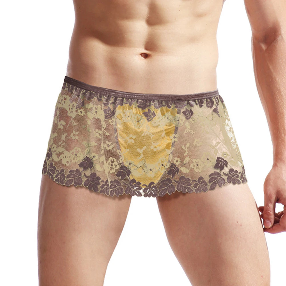 Sexy Men’s Sissy Lace Lingerie Skirt & See-Through Briefs