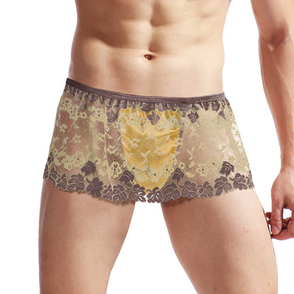 Sexy Men’s Sissy Lace Lingerie Skirt & See-Through Briefs