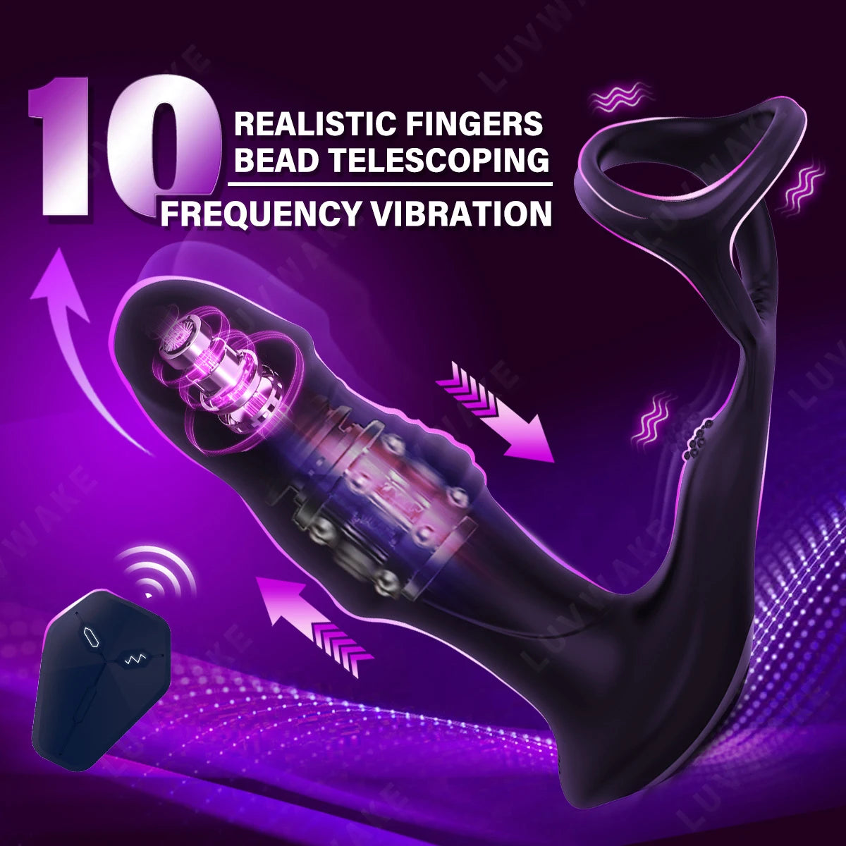 Vibrating Anal Prostate Massager with Cock Ring, butt plug 3 Motors