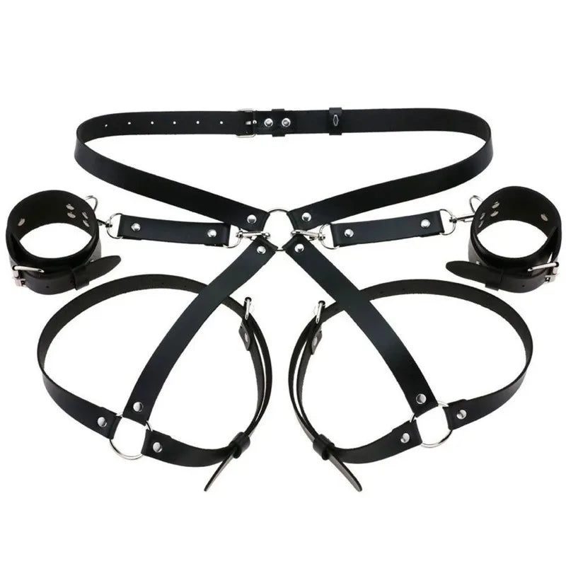 PU Leather Handcuffs Body Harness Straps BDSM Kit