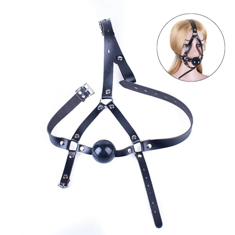 BDSM Harness Ball Gag Set with 42mm Silicone Mouth Gag