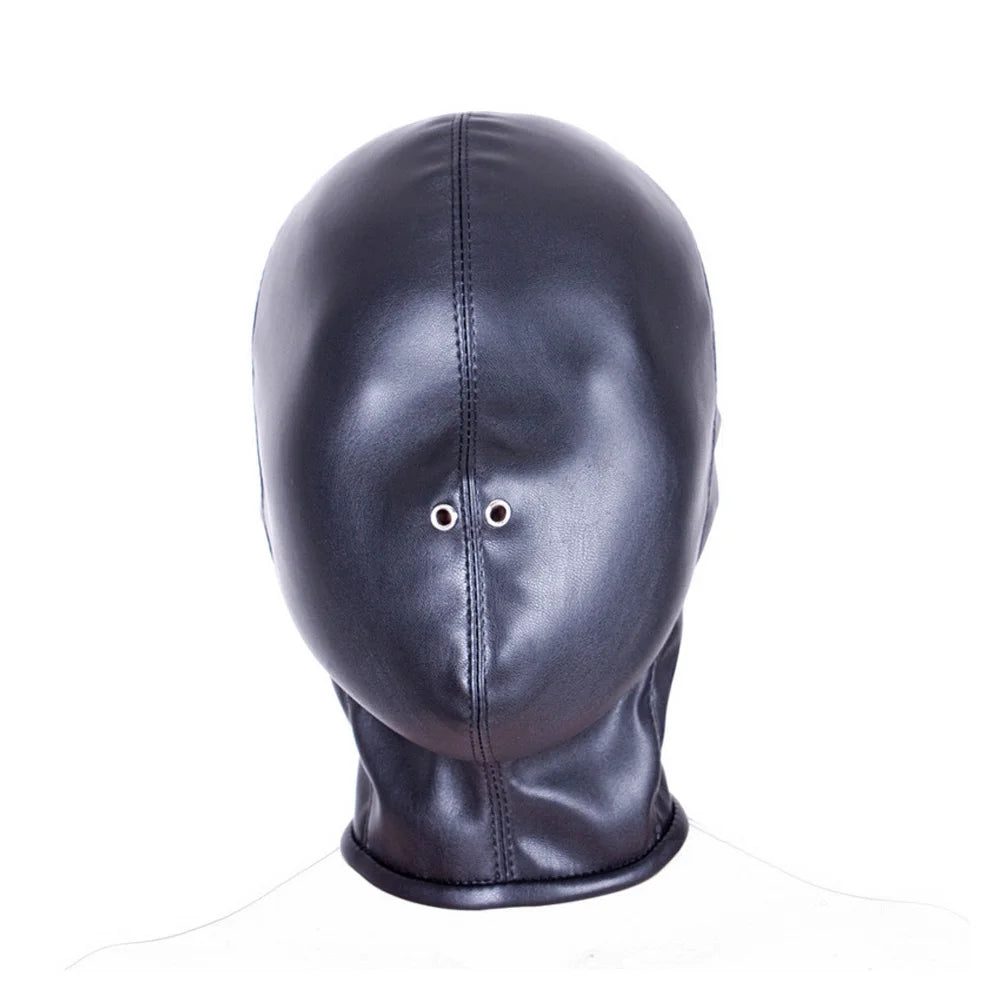 Adjustable Leather BDSM Hood Full Head Bondage Mask
