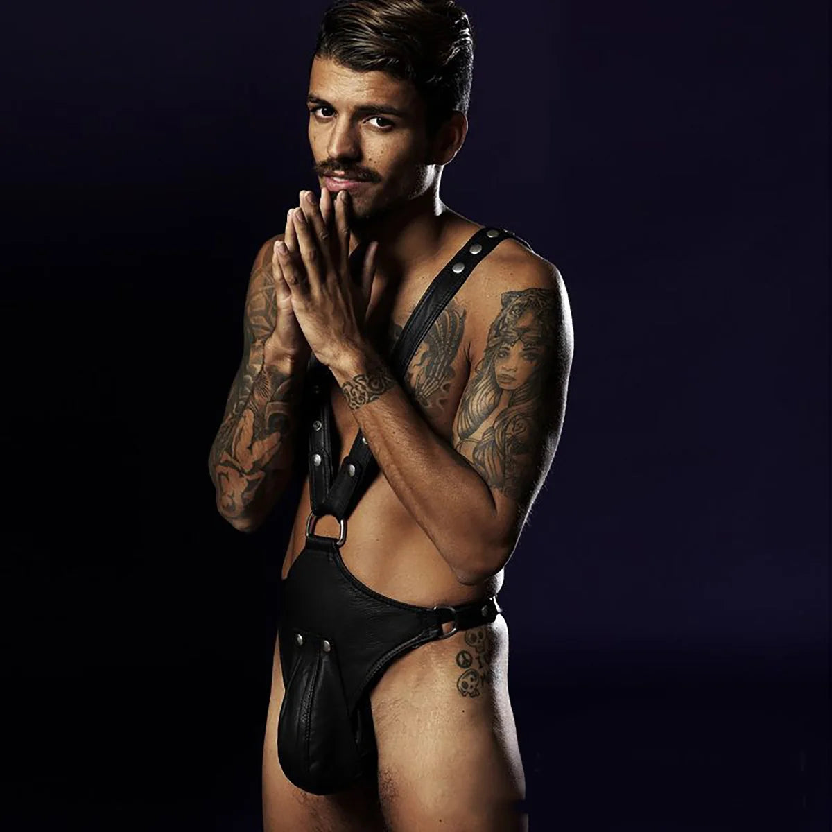Sexy Male Harness Thong Lingerie Costume, Leather Straps