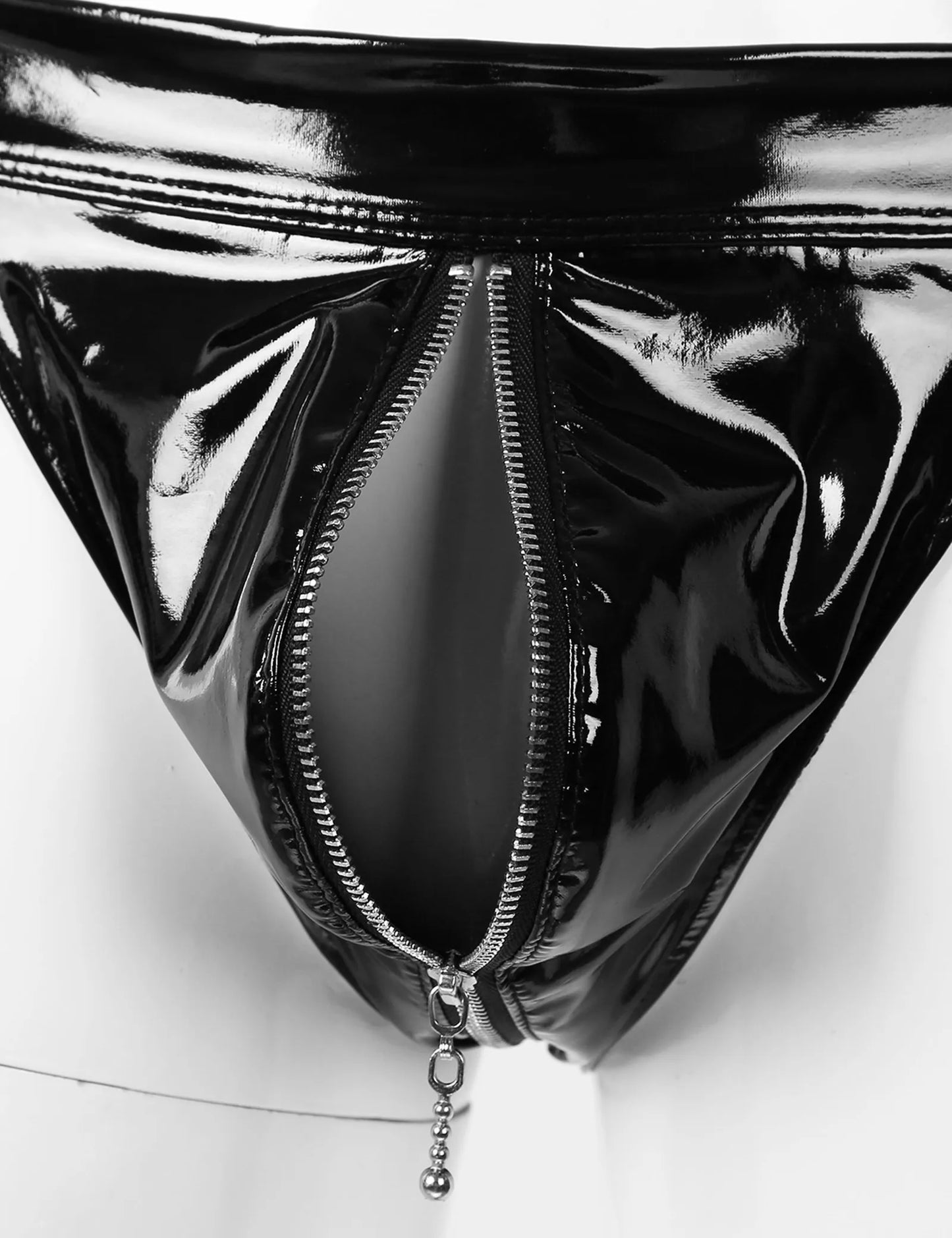 Men’s Sexy Sissy Wet Look Leather Briefs with Zipper