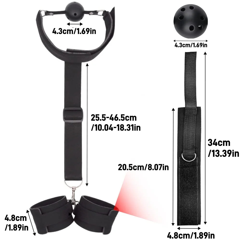 Adjustable BDSM Handcuffs with Ball Gag and Collar Set