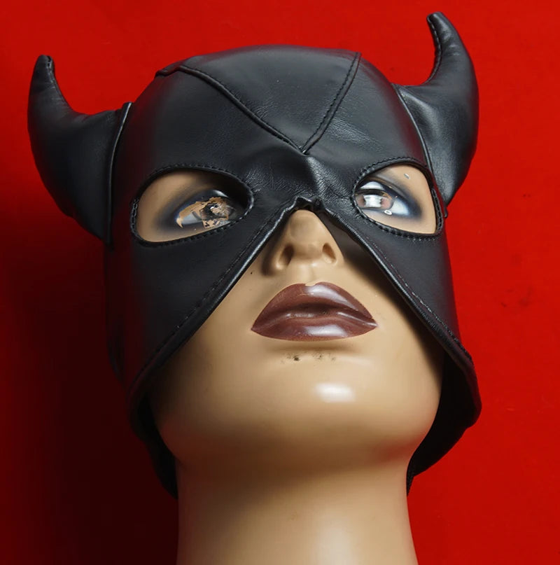 PU Leather BDSM Mask with Open Eyes and Mouth for Roleplay