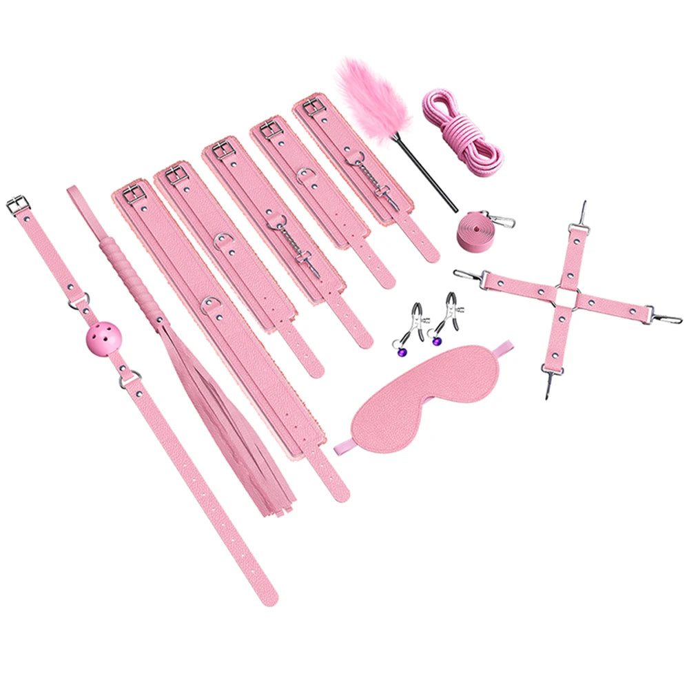 BDSM Bed Restraints Kit with Adjustable Handcuffs and Cuffs