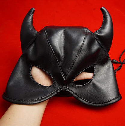 PU Leather BDSM Mask with Open Eyes and Mouth for Roleplay